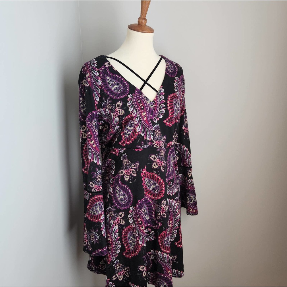 Madison Leigh Purple Paisley Bell Sleeve Dress